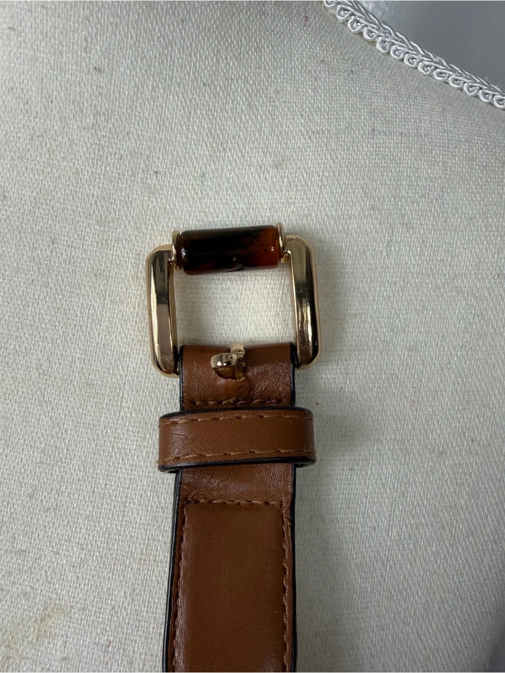 Michael Kors brown Monogram Belt with Gold tone & tortoise shell Buckle sz L